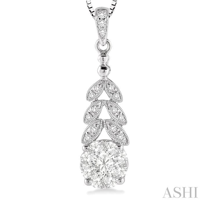 3/8 Ctw Lovebright Round Cut Diamond Pendant in 14K White Gold with Chain