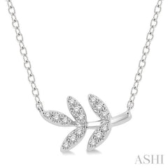 1/10 Ctw Leaf Motif Round Cut Diamond Petite Fashion Pendant With Chain in 10K White Gold