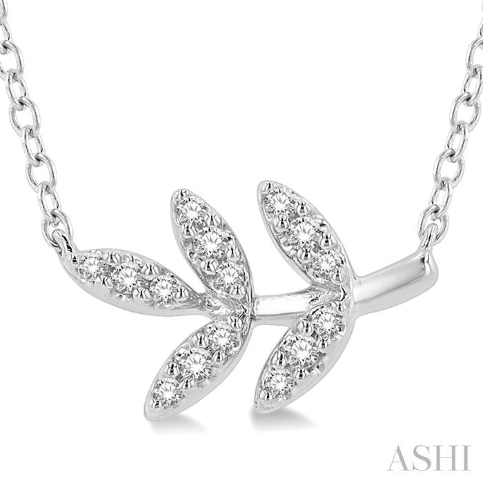 1/10 Ctw Leaf Motif Round Cut Diamond Petite Fashion Pendant With Chain in 10K White Gold