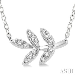 1/10 Ctw Leaf Motif Round Cut Diamond Petite Fashion Pendant With Chain in 10K White Gold