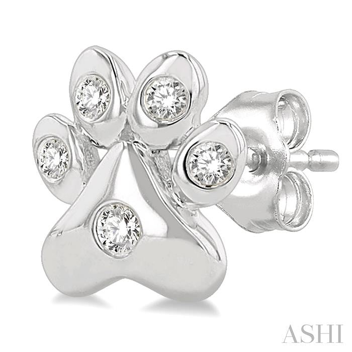 1/10 Ctw Petite Dog Paw Round Cut Diamond Fashion Stud Earring in 10K White Gold