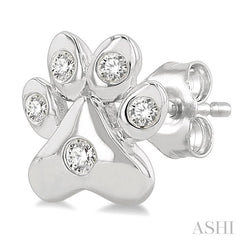 1/10 Ctw Petite Dog Paw Round Cut Diamond Fashion Stud Earring in 10K White Gold