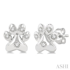 1/10 Ctw Petite Dog Paw Round Cut Diamond Fashion Stud Earring in 10K White Gold