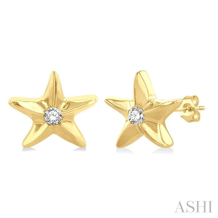 1/20 Ctw Sea Life Petite Starfish Round Cut Diamond Fashion Stud Earring in 10K Yellow Gold