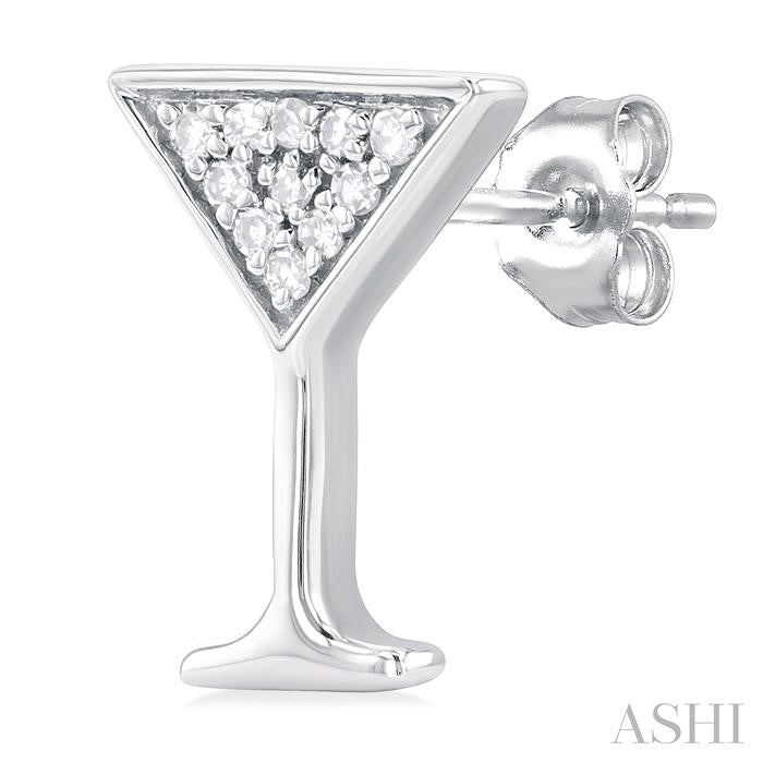 1/10 Ctw Petite Martini Glass Round Cut Diamond Fashion Stud Earring in 10K White Gold