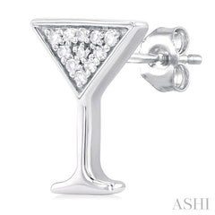 1/10 Ctw Petite Martini Glass Round Cut Diamond Fashion Stud Earring in 10K White Gold