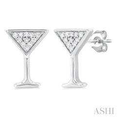 1/10 Ctw Petite Martini Glass Round Cut Diamond Fashion Stud Earring in 10K White Gold