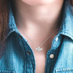 1/10 Ctw Petite Bumble Bee Round Cut Diamond Fashion Pendant With Chain in 10K White Gold