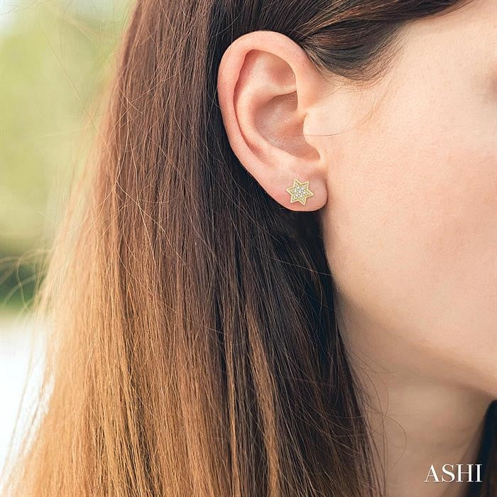 1/6 Ctw Petite Star of David Round Cut Diamond Fashion Stud Earring in 10K Yellow Gold