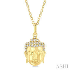 1/10 Ctw Head of Buddha Petite Round Cut Diamond Fashion Pendant With Chain in 10K Yellow Gold