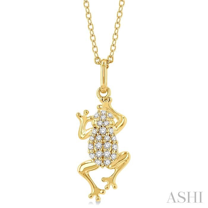 1/6 Ctw Amphibian Petite Frog Round Cut Diamond Fashion Pendant With Chain in 10K Yellow Gold