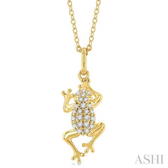 1/6 Ctw Amphibian Petite Frog Round Cut Diamond Fashion Pendant With Chain in 10K Yellow Gold