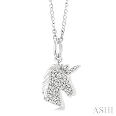 1/6 Ctw Petite Unicorn Head Round Cut Diamond Fashion Pendant With Chain in 10K White Gold