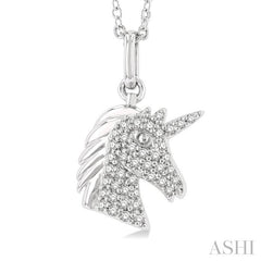 1/6 Ctw Petite Unicorn Head Round Cut Diamond Fashion Pendant With Chain in 10K White Gold