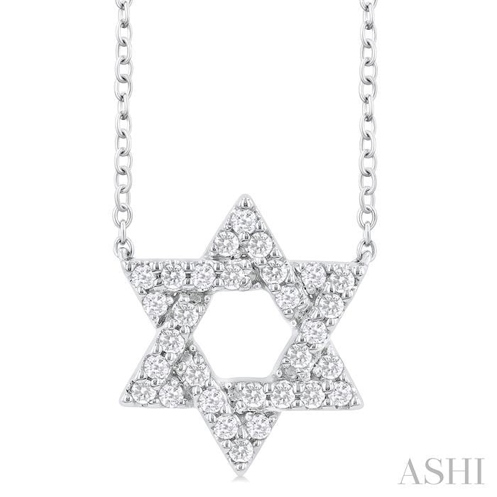 1/4 Ctw Star of David Round Cut Diamond Fashion Pendant With Chain in 14K White Gold