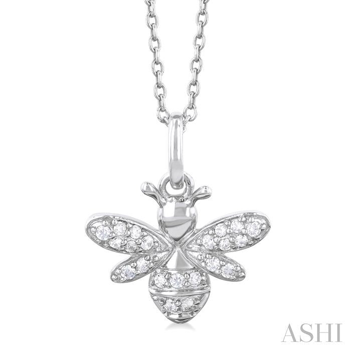 1/10 Ctw Petite Bumble Bee Round Cut Diamond Fashion Pendant With Chain in 10K White Gold