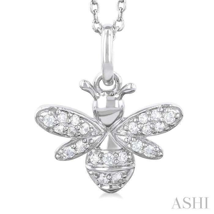 1/10 Ctw Petite Bumble Bee Round Cut Diamond Fashion Pendant With Chain in 10K White Gold