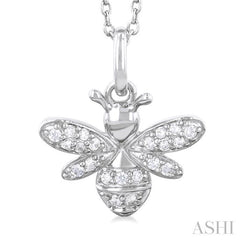 1/10 Ctw Petite Bumble Bee Round Cut Diamond Fashion Pendant With Chain in 10K White Gold