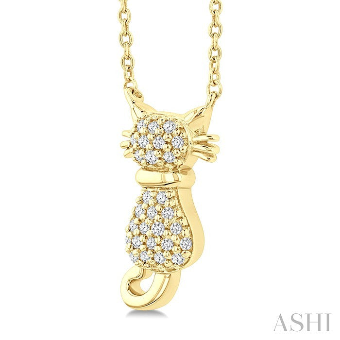 1/10 Ctw Cat Shape Petite Round Cut Diamond Fashion Pendant With Chain in 10K Yellow Gold