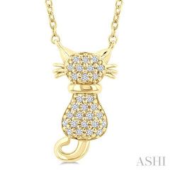 1/10 Ctw Cat Shape Petite Round Cut Diamond Fashion Pendant With Chain in 10K Yellow Gold