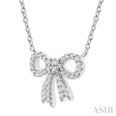 1/5 Ctw Bow Round Cut Diamond Petite Fashion Pendant With Chain in 10K White Gold