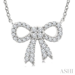 1/5 Ctw Bow Round Cut Diamond Petite Fashion Pendant With Chain in 10K White Gold