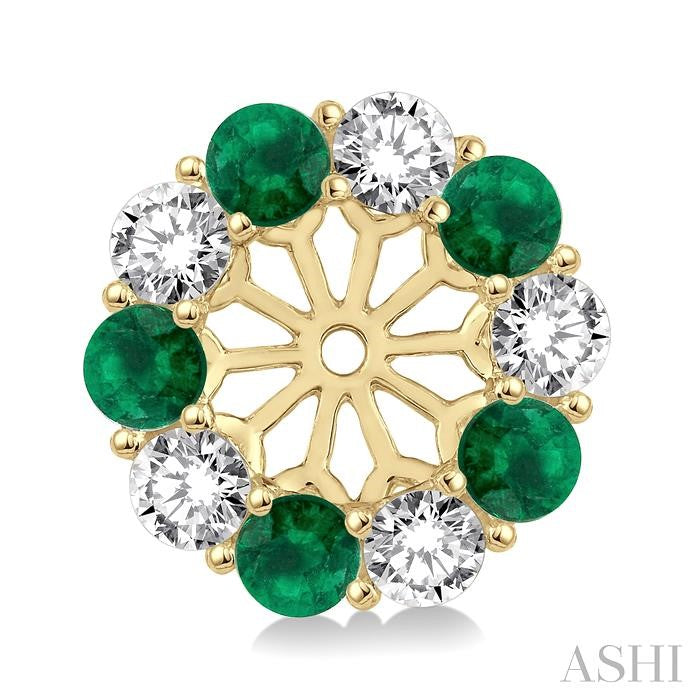 2.65 MM Round Cut Emerald and 3/4 Ctw Round Cut Diamond Precious Earrings Jacket in 14K Yellow Gold
