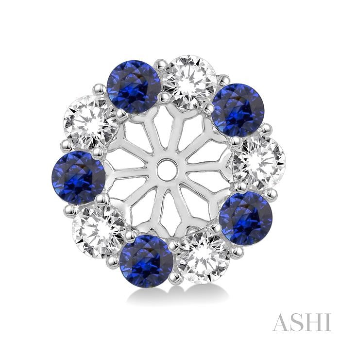 2.3 MM Round Cut Sapphire and 1/2 Ctw Round Cut Diamond Precious Earrings Jacket in 14K White Gold