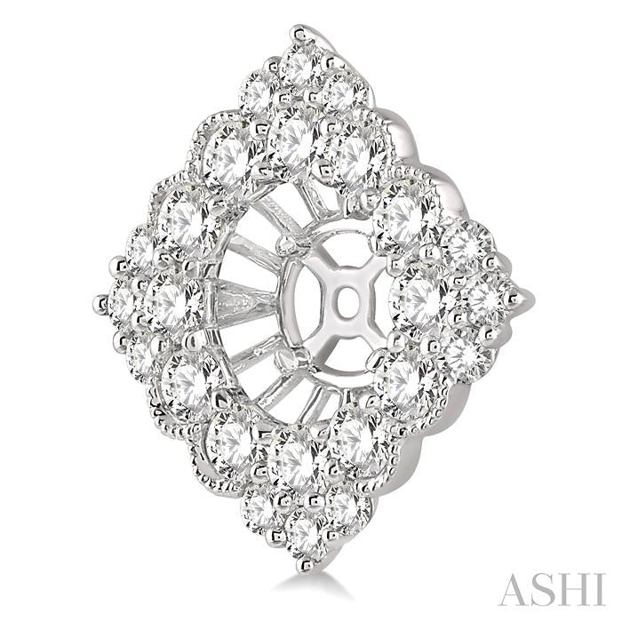 1 3/4 Ctw Rhombus Scalloped Edge Round Cut Diamond Earrings Jacket in 14K White Gold