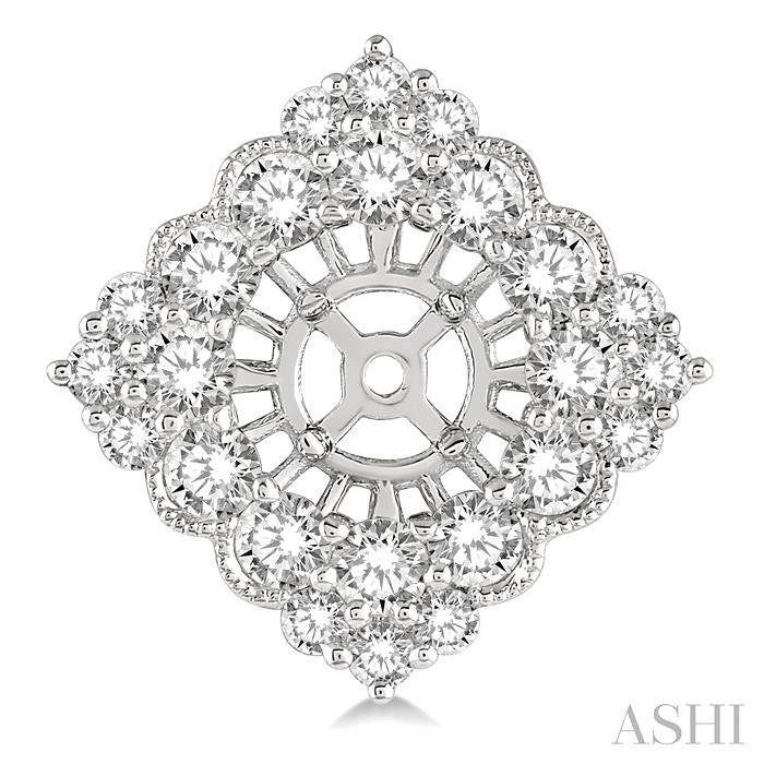 1 3/4 Ctw Rhombus Scalloped Edge Round Cut Diamond Earrings Jacket in 14K White Gold