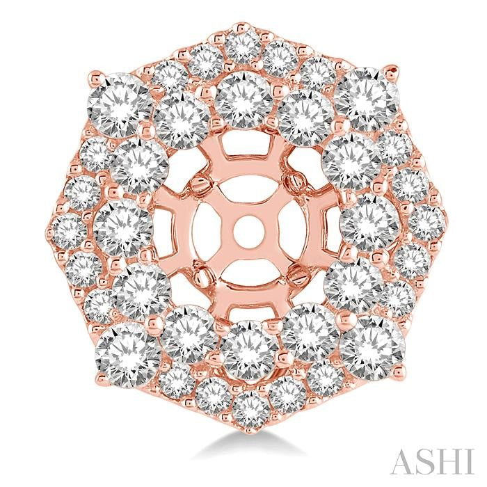 1 3/4 Ctw Octagonal Rim Round Cut Diamond Earrings Jacket in 14K Rose Gold