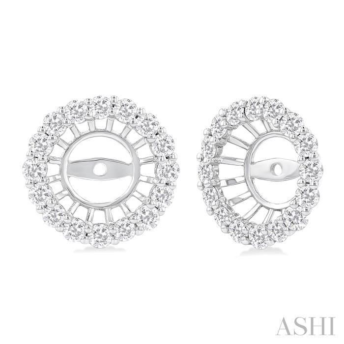 1 1/10 Ctw Round Cut Diamond 6.5MM Round Earrings Jacket in 14K White Gold