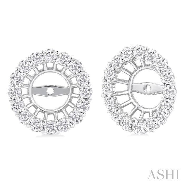 1 1/4 Ctw Round Cut Diamond 8MM Round Earrings Jacket in 14K White Gold