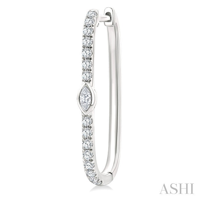 1/3 Ctw Marquise and Round Cut Diamond Rectangular Fashion Hoop Earrings in 14K White Gold
