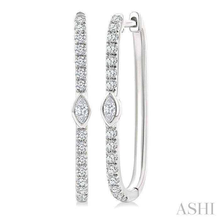 1/3 Ctw Marquise and Round Cut Diamond Rectangular Fashion Hoop Earrings in 14K White Gold