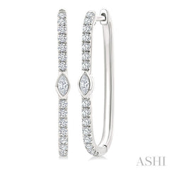1/3 Ctw Marquise and Round Cut Diamond Rectangular Fashion Hoop Earrings in 14K White Gold