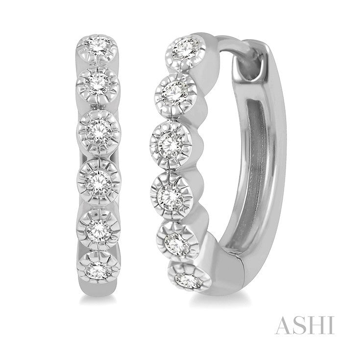 1/10 Ctw Round Cut Diamond Huggie Petite Earrings in 10K White Gold