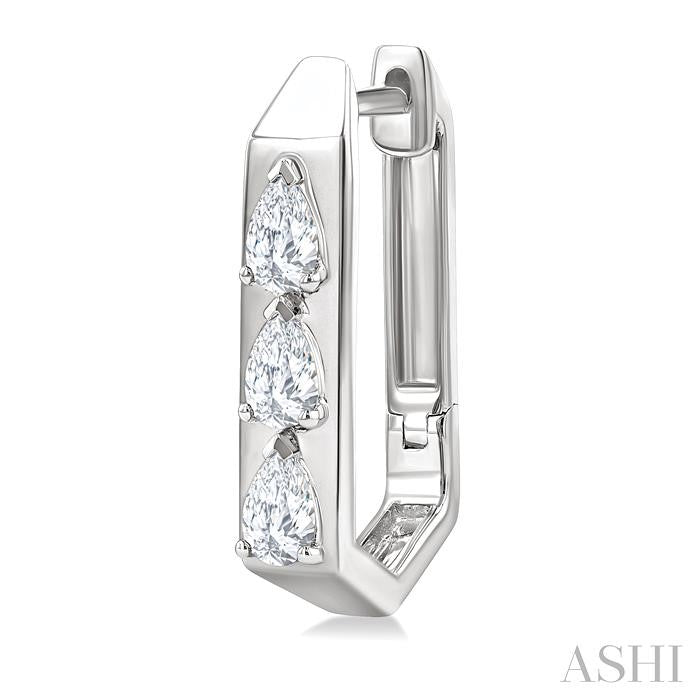 1/2 Ctw Pear Cut Diamond Hexagonal Fashion Hoop Earrings in 14K White Gold