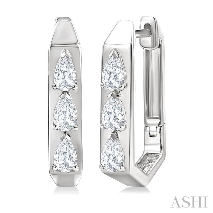 1/2 Ctw Pear Cut Diamond Hexagonal Fashion Hoop Earrings in 14K White Gold