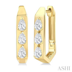 1/2 Ctw Pear Cut Diamond Hexagonal Fashion Hoop Earrings in 14K Yellow Gold