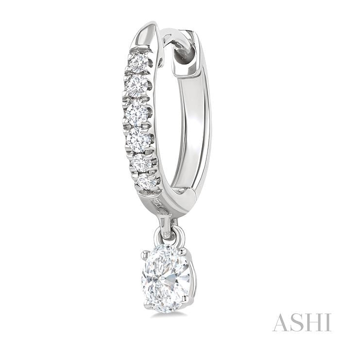 3/8 Ctw Oval Shape and Round Cut Diamond Fashion Huggie Petite Earrings in 14K White Gold