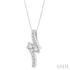 1 Ctw 2Stone Round Cut Diamond Pendant With Box Link Chain in 14K White Gold