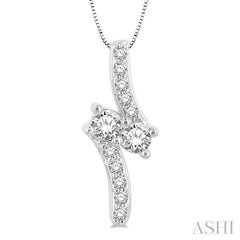 1 Ctw 2Stone Round Cut Diamond Pendant With Box Link Chain in 14K White Gold