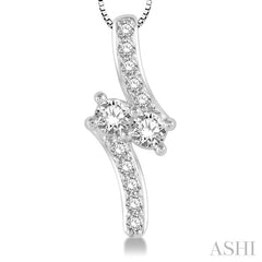 3/4 Ctw 2Stone Round Cut Diamond Pendant With Box Link Chain in 14K White Gold