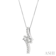 3/8 Ctw 2Stone Round Cut Diamond Pendant With Box Link Chain in 14K White Gold