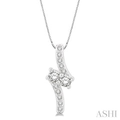 3/8 Ctw 2Stone Round Cut Diamond Pendant With Box Link Chain in 14K White Gold