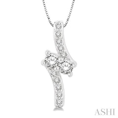 3/8 Ctw 2Stone Round Cut Diamond Pendant With Box Link Chain in 14K White Gold
