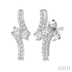 1/3 Ctw 2Stone Round Cut Diamond Earrings in 14K White Gold