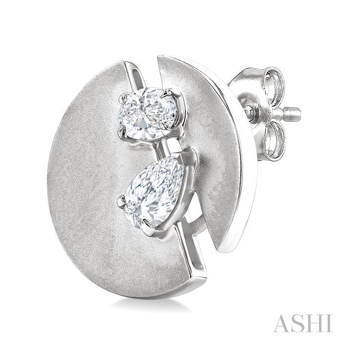 1/2 Ctw Split Circle Oval and Pear Cut Diamond Fashion Stud Earrings in 14K White Gold