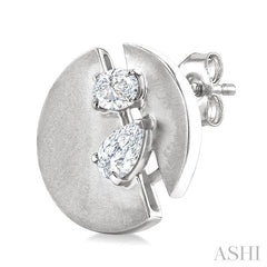 1/2 Ctw Split Circle Oval and Pear Cut Diamond Fashion Stud Earrings in 14K White Gold